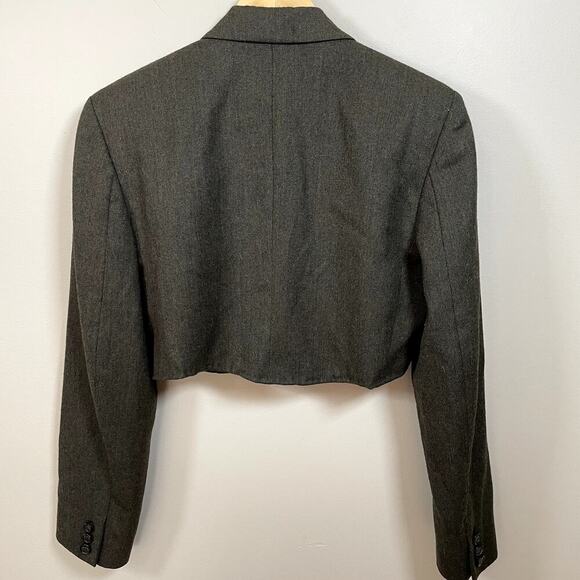 Vintage Wool Blazer Reworked Crop Blazer Olive Single Breast Button Accents Sz 4 - Picture 5 of 7